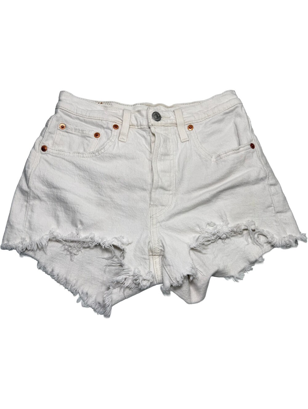 Levis Womens 501 Original High Rise Shorts Whiteboard Genuine Sz 25 White CutOff